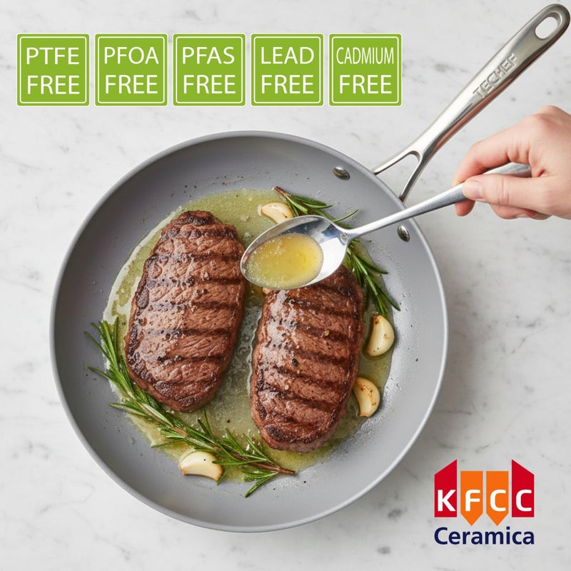 TECHEF - CeraTerra Ceramic Nonstick Frying Pan Skillet, (PTFE, PFAS, and PFOA Free), Dishwasher Oven Safe, Stainless Steel Handle, Induction-Ready, Made in Korea (12-in) - Image 4